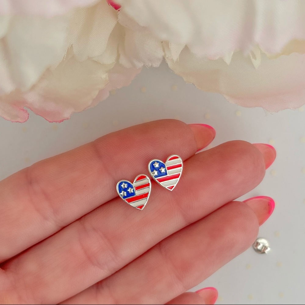 COPY - 925 Sterling silver American flag heart earrings